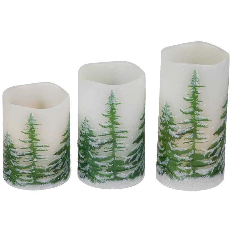 Set of 3 White LED Flameless Christmas Pillar Candles