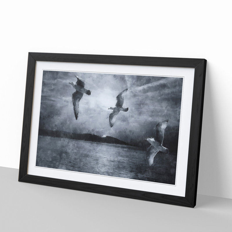Three Seagulls - Picture Frame Graphic Art, 48cm H x 65cm W x 2cm D, Black