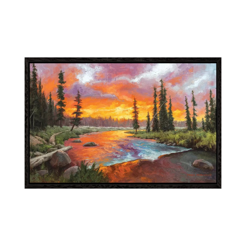 Sunset Bend by Mark McKenna - Painting on Canvas, Black Framed, 66.04cm H x 101.6cm W x 3.81cm D
