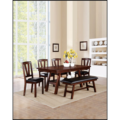 Ensemble de salle à manger 6 pièces de style transitionnel avec finition noyer, table spacieuse, 4 chaises d'appoint et banc polyvalent pour les maisons modernes