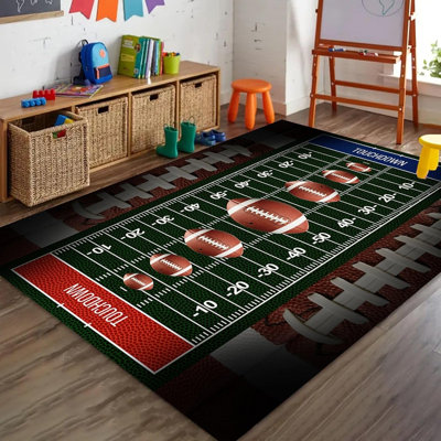 Tapis de terrain de football américain brun, tapis de sport lavable d'intérieur, tapis antidérapant à thème sportif pour salon, chambre à coucher, 250 x 350 cm