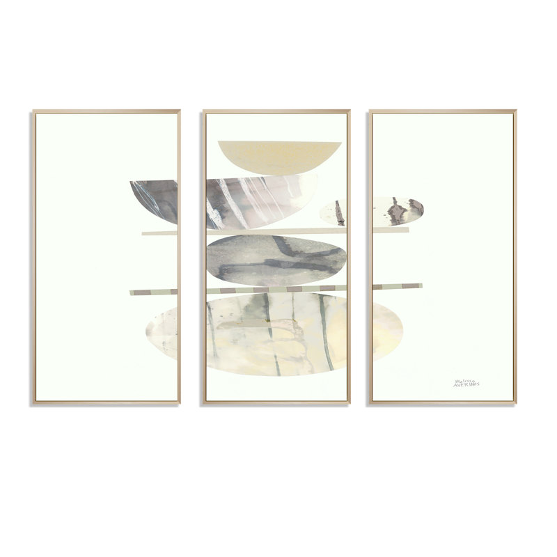 Ensemble de 3 encadrements géométriques neutres à motif géométrique Balance II - Shabby Elegance, H 20 po x l 36 po x P 1 po