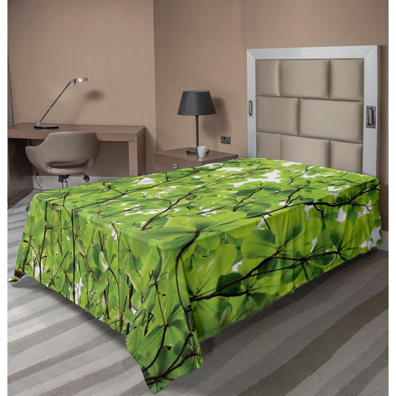Ambesonne Top Flat Sheet Curving Art, Twin XL Flat Sheet, Green Floral