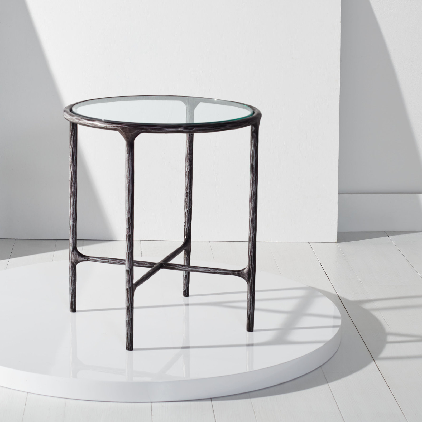 Evelynn Glass Cross Legs End Table, Clear, Black