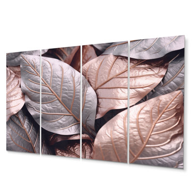 Gold Pink Leafs Harmony I Plants & Flowers Wall Decor on Metal