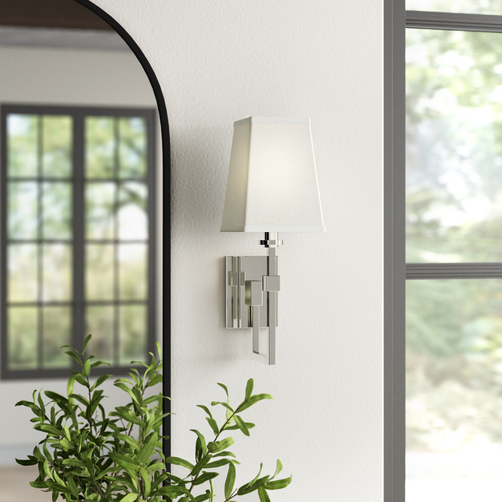 Camino Single Light Steel Dimmable Armed Sconce, Polished Nickel