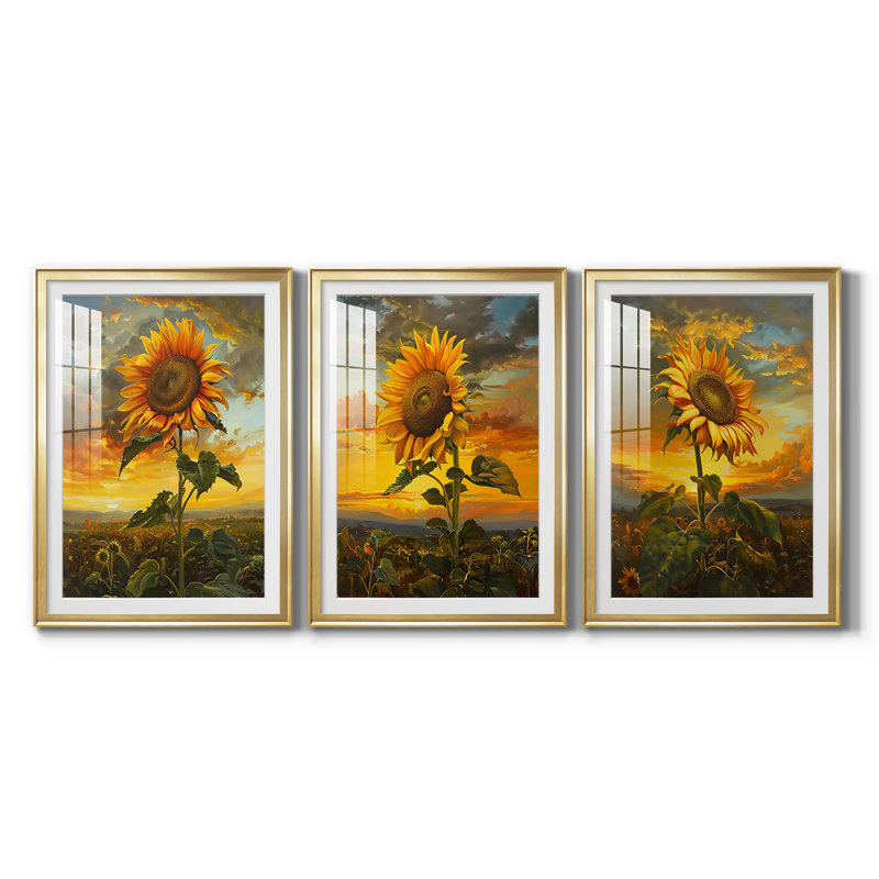 FLORAL Series CDXCVII - Impression personnalisée de qualité supérieure avec passe-partout - 3 pièces, H 15 po x l 19 po, Doré