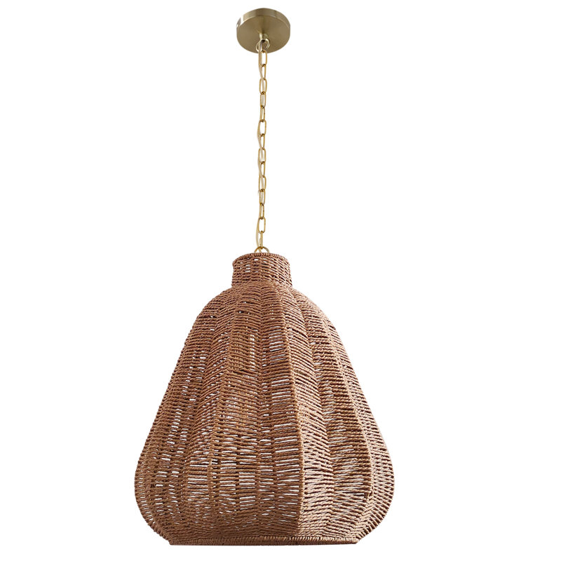 Rustic Twisted Rope Pendant Light with Gold Chain – Handcrafted Boho Hanging Ceiling Fixture for Dining Room, Living Room, Bedroom, or Kitchen – Natural Rattan Woven Rope Design, E26 Bulb Compatible (16"/24")