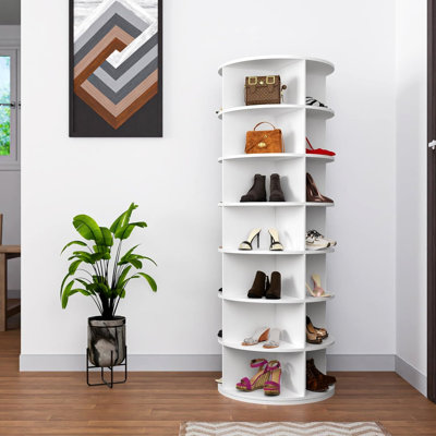 7 Tier Rotating Shoe Rack  White  - Maximize Space With 360 Degree Revolving Design White For Management