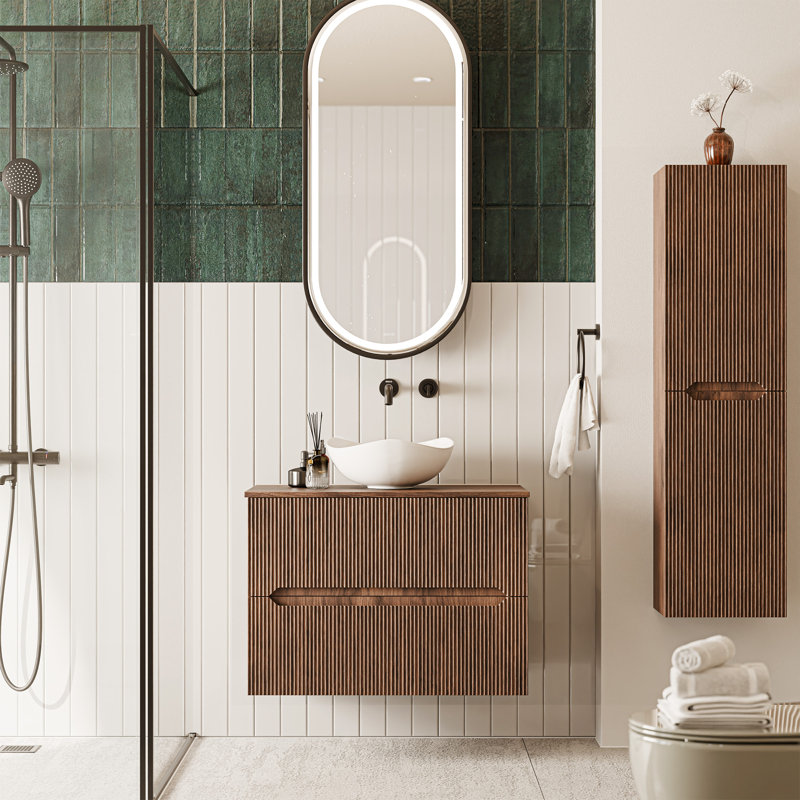 80.2 mm Wall Mounted Bathroom Vanity, Warmia Walnut