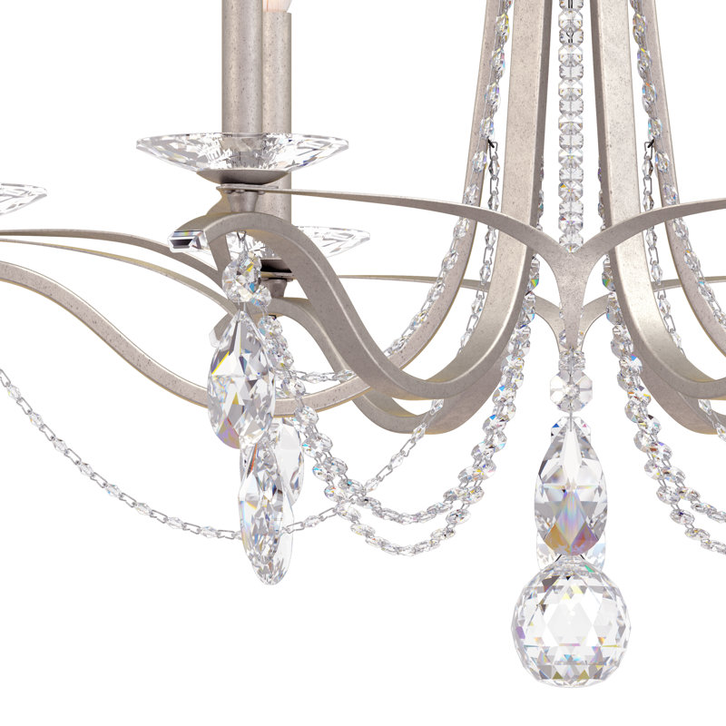 Vesca 6 - Light Dimmable Classic / Traditional Chandelier, Antique Silver, Clear Heritage Crystal