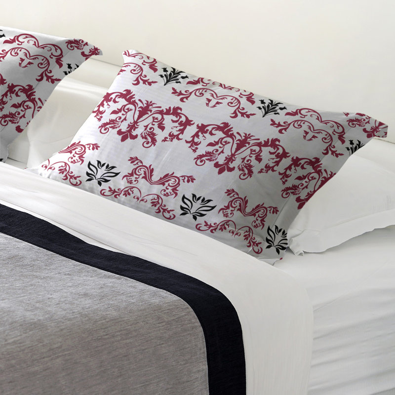 Football Baroque Pattern Pillow Sham, King, Microfiber, White/Red/Black