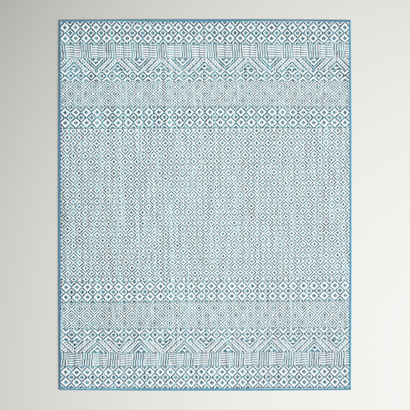 Milliken Ivory/Aqua Indoor/Outdoor Area Rug, Rectangle 4' x 5'7"