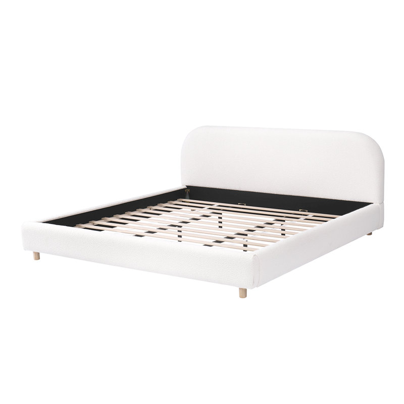 Brousseau Boucle Fabric Upholstered Platform Bed with Curve-Shaped Design Headboard, King