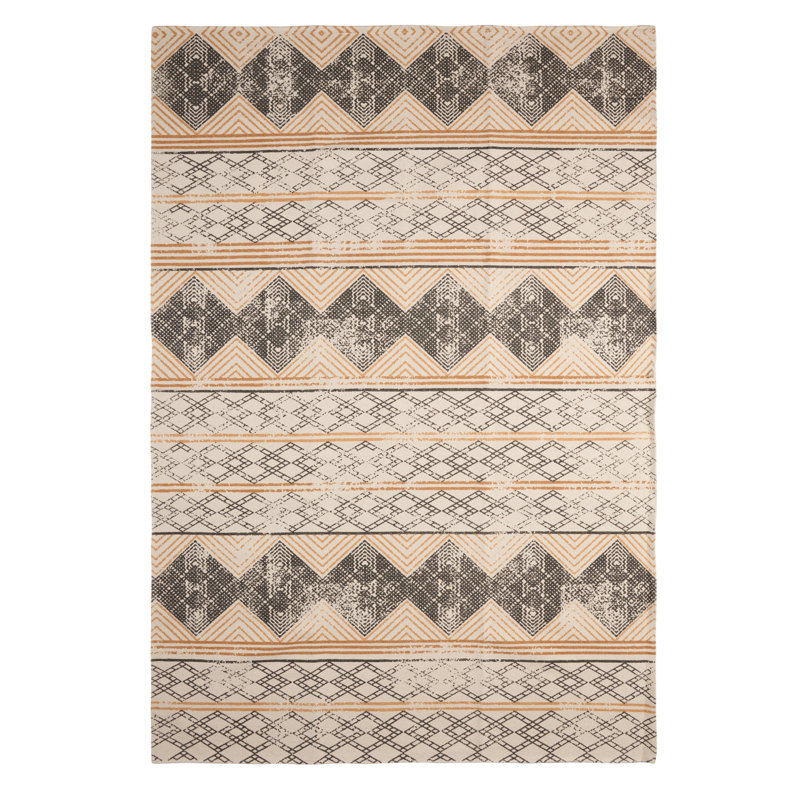 French Connection Suri Machine Washable Stonewash Printed Cotton Rugs, Rectangle 4' x 6'