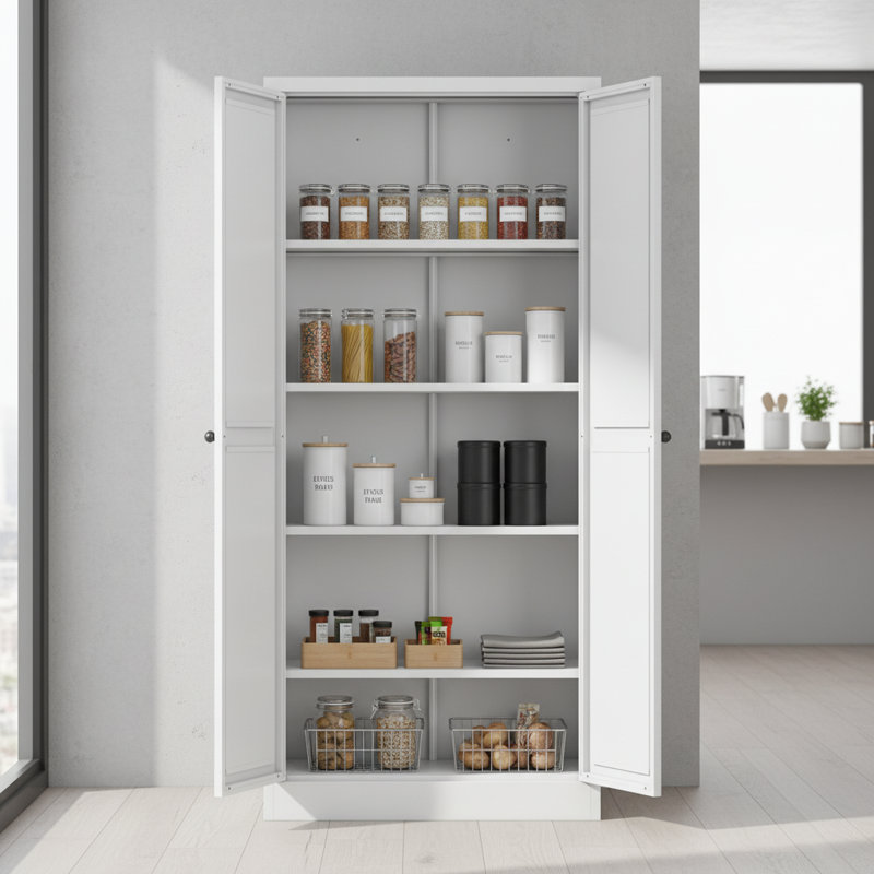 Garde-manger de 61 po en métal blanc avec tablettes réglables, organisateur de rangement autoportant robuste pour la cuisine et le garde-manger | Idée cadeau