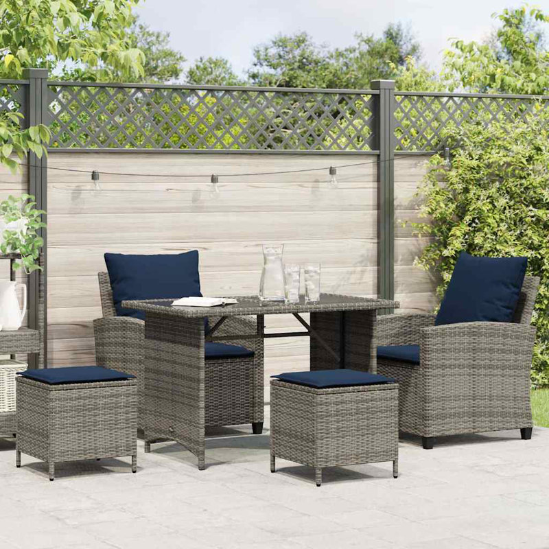  Ensemble de canapé de jardin gris, rotin PE bleu marine et acier thermolaqué, Coussin bleu marine / structure grise