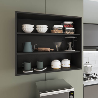 x 3 niveaux, armoire murale, tablette cubique de rangement noire, 12 po x 36 po x 30 po, panneau de particules, 1 pièce, armoires, idéale pour ranger les essentiels de la cuisine