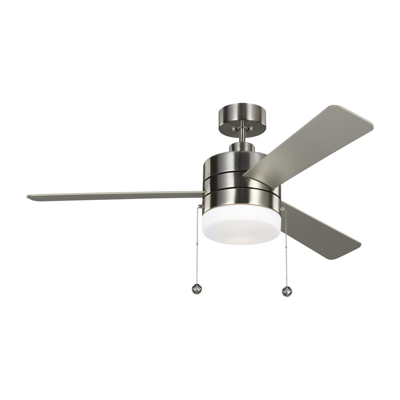 Ventilateur de plafond standard à DEL à 3 pales de 52 po avec chaîne de traction et ensemble d'éclairage inclus, Acier brossé