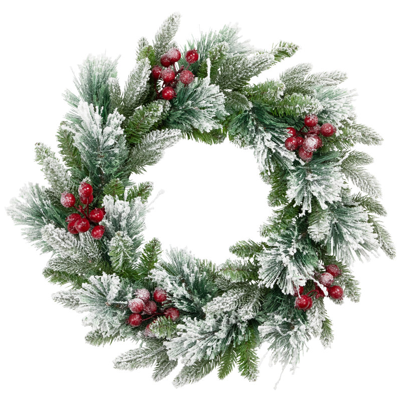 Couronne de Noël artificielle floquée avec baies Calloway Real Touch - 24 po - non éclairée