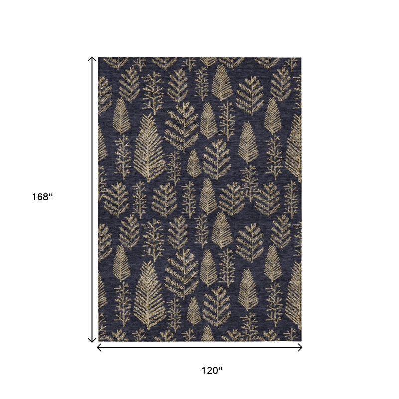 Tapis intérieur/extérieur lavable à motif d'arbres noir et doré, 3 m x 4,2 m
