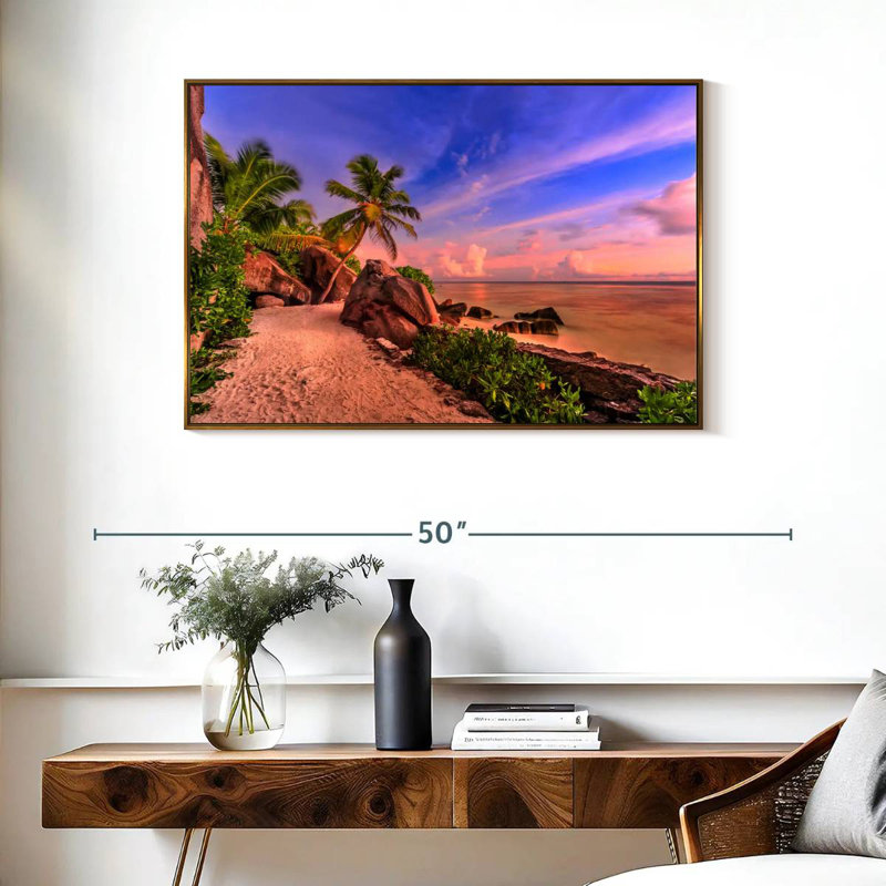 La Digue Sundown, Cadre flottant doré, 37 po x 25 po