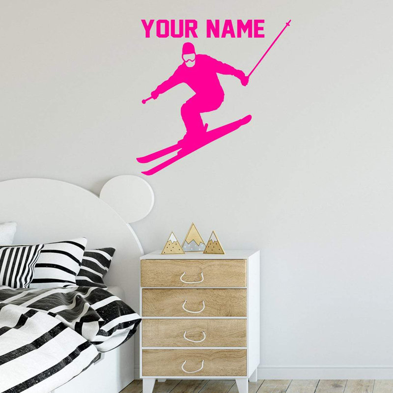 Décalcomanie murale de ski Trinx avec nom personnalisé - CS47, H 18,5 po x l 18 po, Rose vif