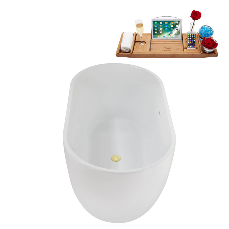 48" Streamline Soaking Freestanding Tub and Tray With Internal Drain, Polished Brass