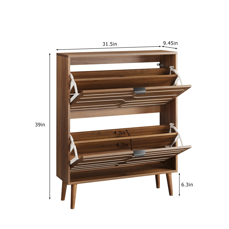 31.5 Inch Walnut Shoe Cabinet With 2 Flip Drawers For Entryway And Hallway