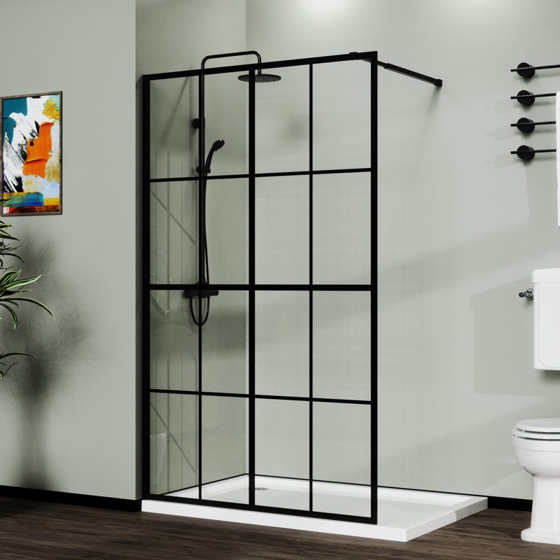 Paroi de douche à l'italienne 46 po x 72 po en verre trempé, barre de support solide