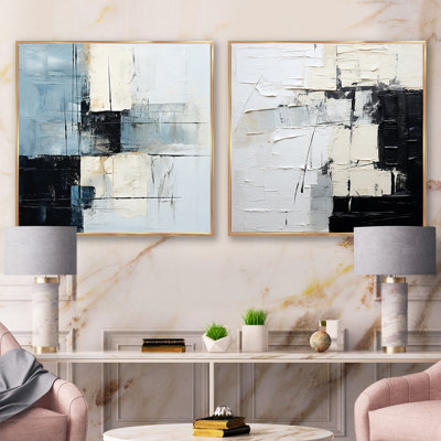 Art moderne scandinave noir et beige - ensemble de 2 collages carrés de peinture abstraite