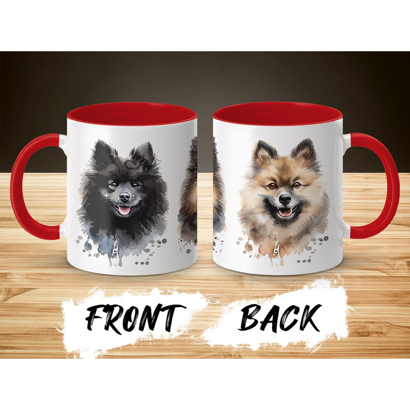 Pomeranian Dogs Watercolor Design 11oz Coffee Mug, 4, Red