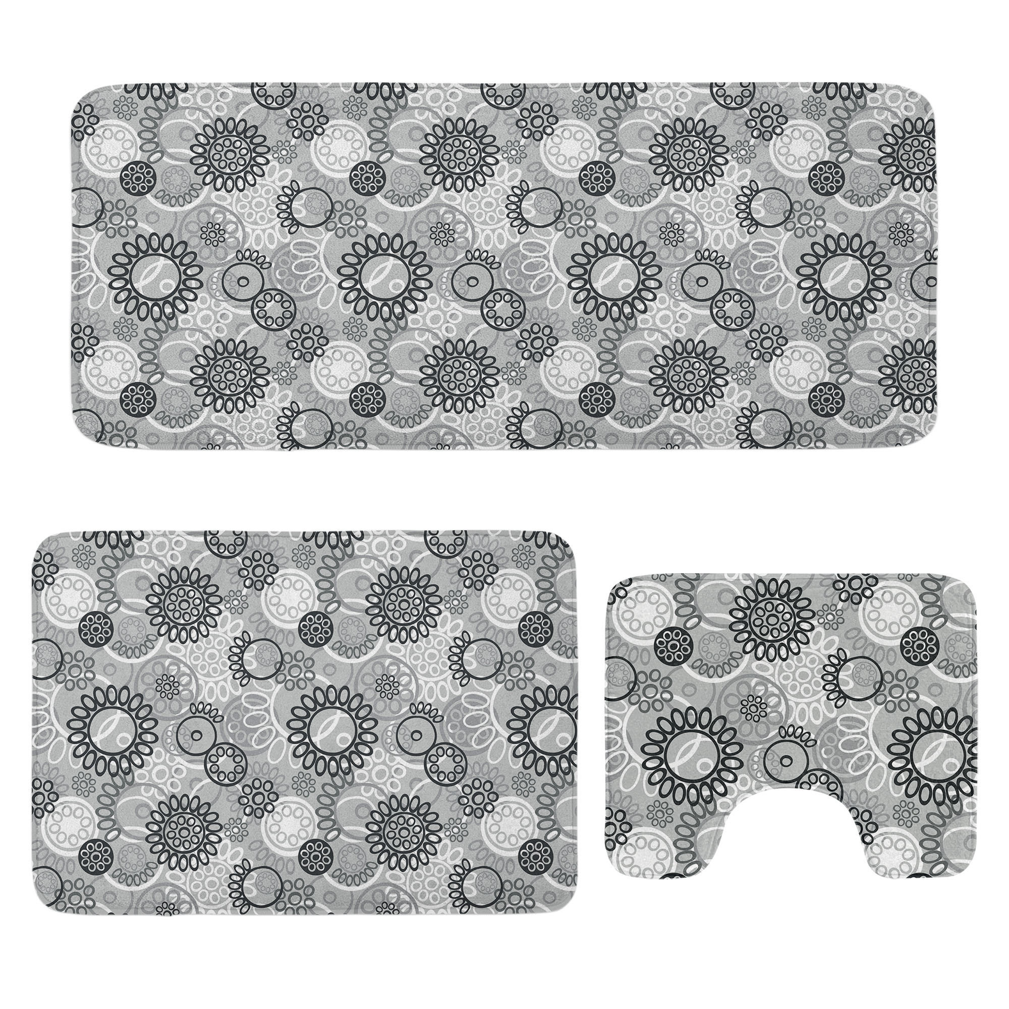 East Urban Home Black and Grey Bathroom Rug Set 3 Pieces U-Shape ...