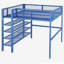 Lit mezzanine double en métal avec tablettes à 4 niveaux et rangement, bleu