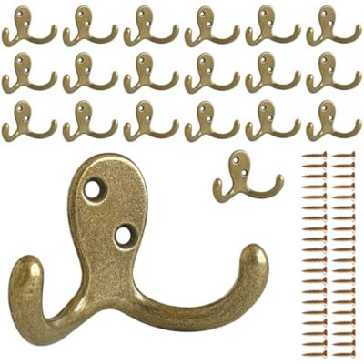 20 Pack Coat Hooks Wall Hooks for Hanging, Heavy Duty Double Prong Metal Hook Wall Mounted for Living Room, Bathroom, Kitchen, Bedroom for Coat, Bag, Scarf, Towel, Hat, Key, Cup (Silver)