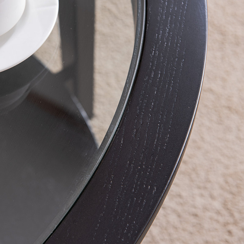 Double-layer Solid Wood Round Coffee Table with Tempered Glass Top