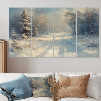 «White Winter Winter Road Into Forest I - Winter Landscape», ensemble d'art mural