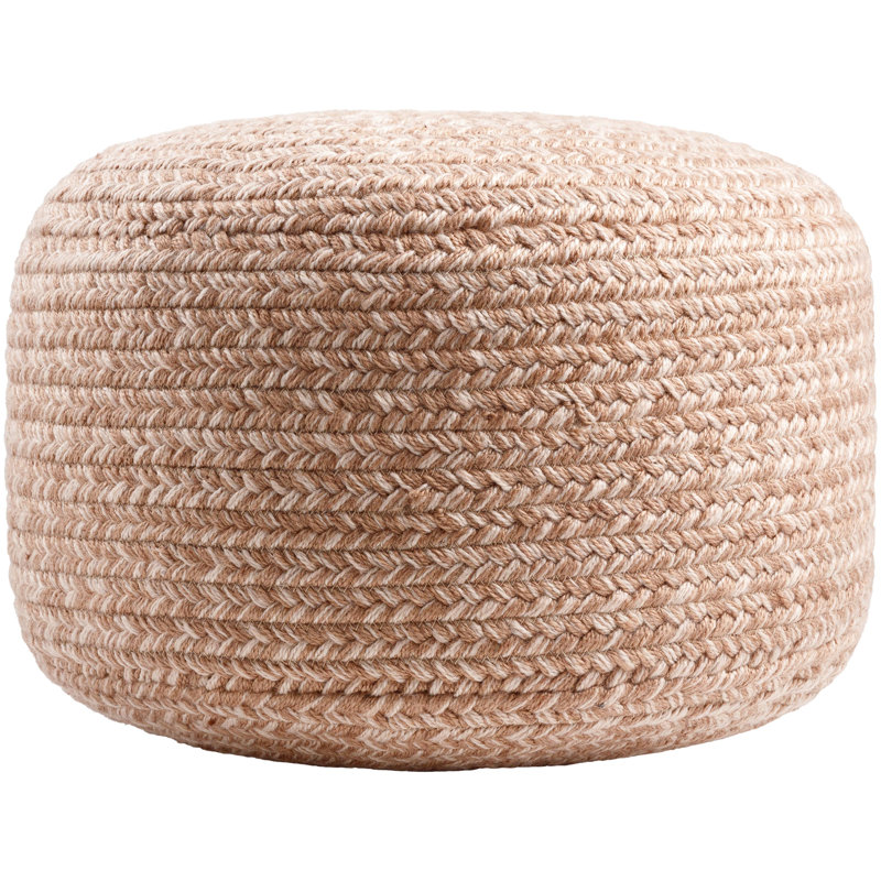 Upholstered Pouf, Natural Polyester Blend
