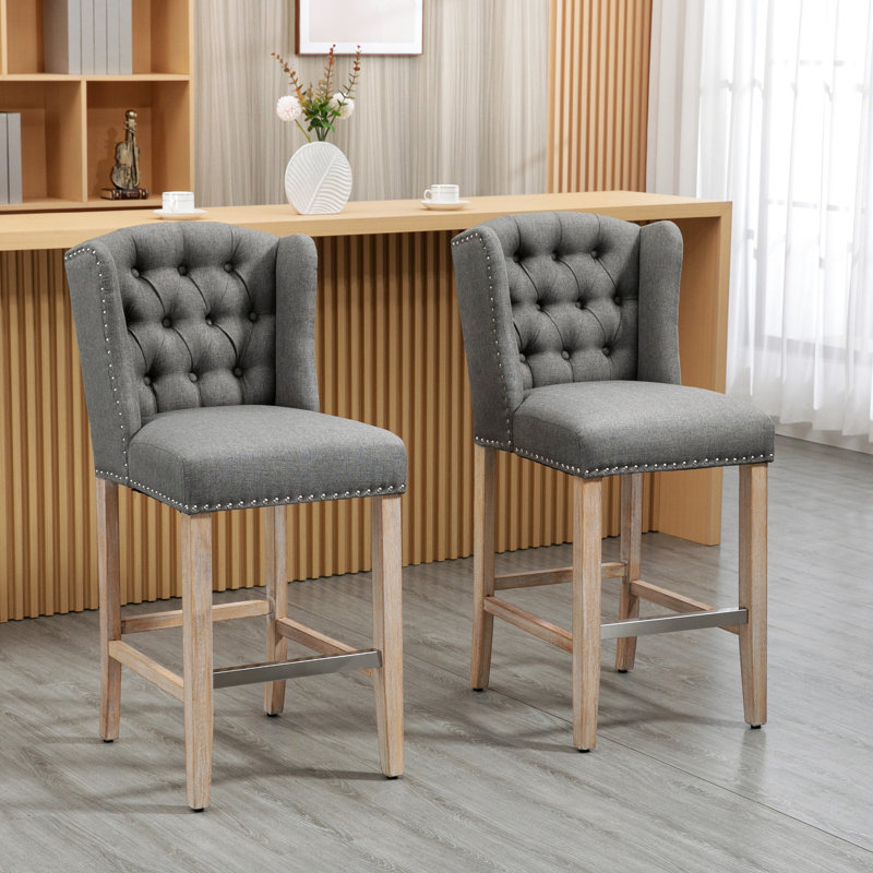 Tabouret de comptoir 26,75 po, gris, siège, tabouret en bois massif, gris, tissu respirant, pieds stables