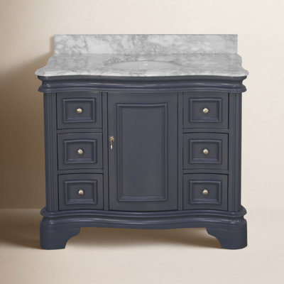 Twain 42" Single Bathroom Vanity Set with Royal Blue Cabinet and Carrara Marble Countertop