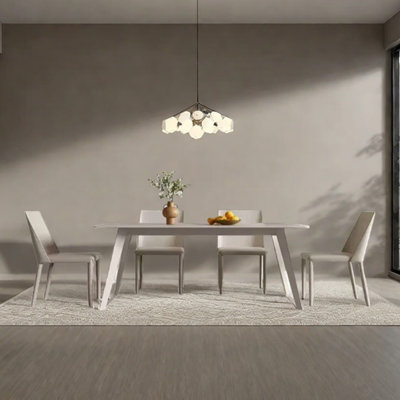 White sintered stone carbon steel dining table set