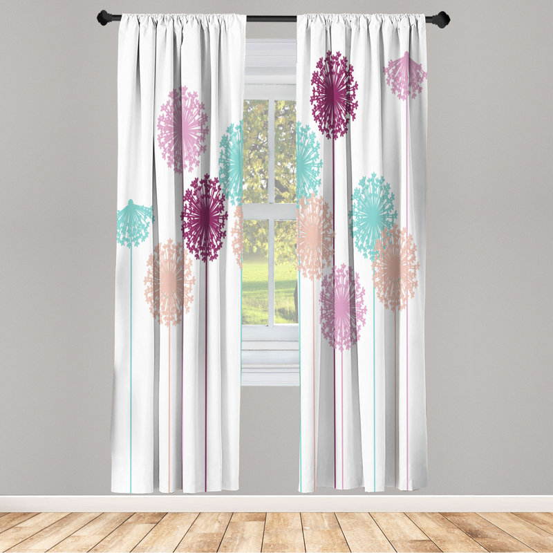 Microfiber Floral Semi-Sheer Rod Pocket Curtain Panels, 28" W x 63" L, White/Mint/Purple