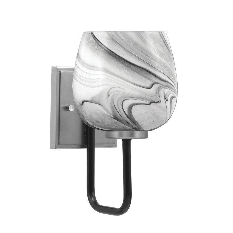Amarmula 1 Light Wall Sconce, Matte Black & Graphite Finish, 6" Onyx Swirl Glass, Black/Nickel