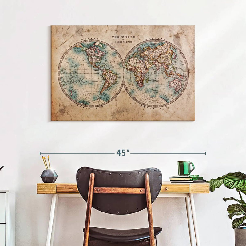 Hemisphere Map Canvas Print, 26" H x 39" W x 1.25" D