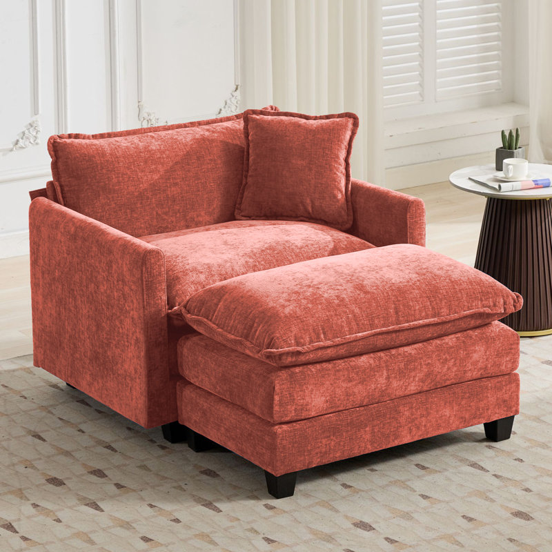 Schmucker 42'' W Oversized Accent Chair, Deep Seat Chenille Cloud Sofa Chair With Ottoman, Orange