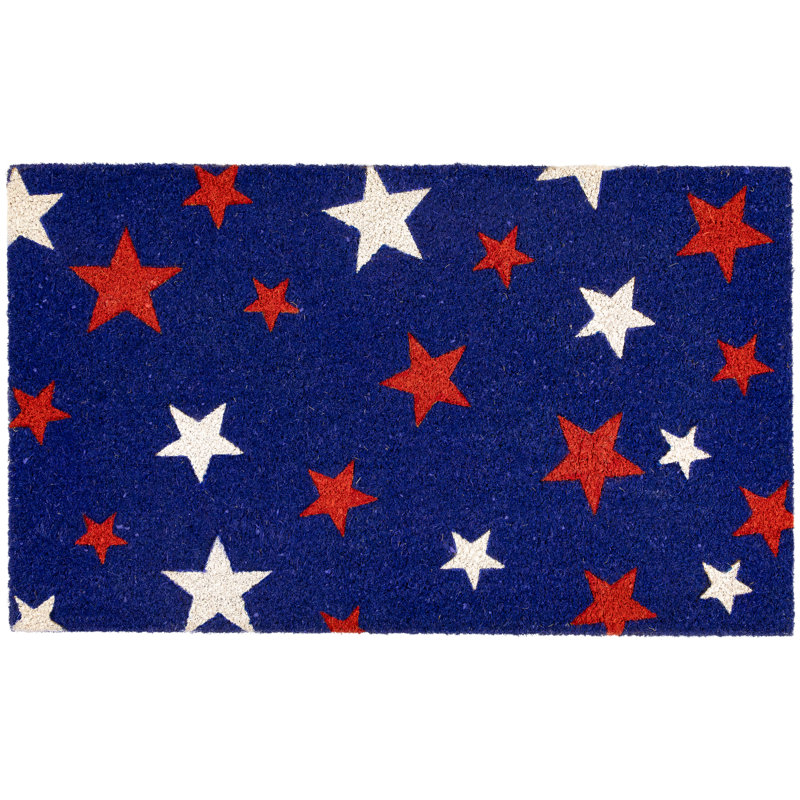 Blue Coir Red and White Stars Patriotic Outdoor Doormat