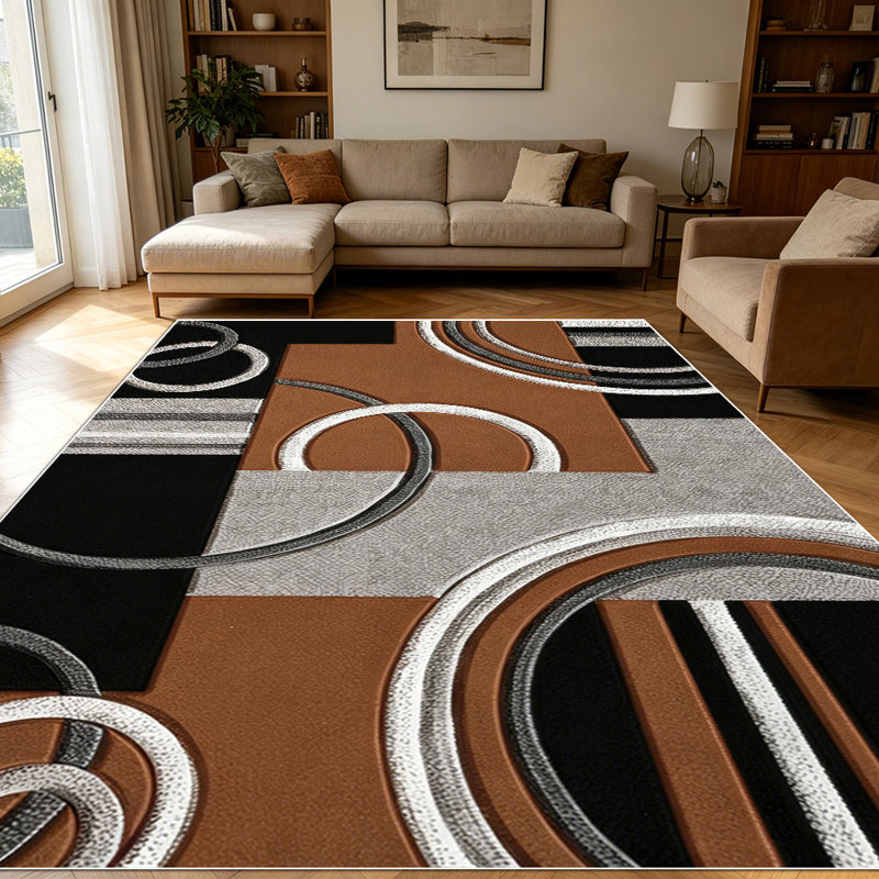 1PC Modern Geometric Circle & Block Abstract Pattern area rugs for Living Room, Soft and Comfortable, Suitable for all seasons, easy-to-maintain, machine washable Indoor floor mat, Under Table Farmhouse suitable for dining room, bedroom, home office,
