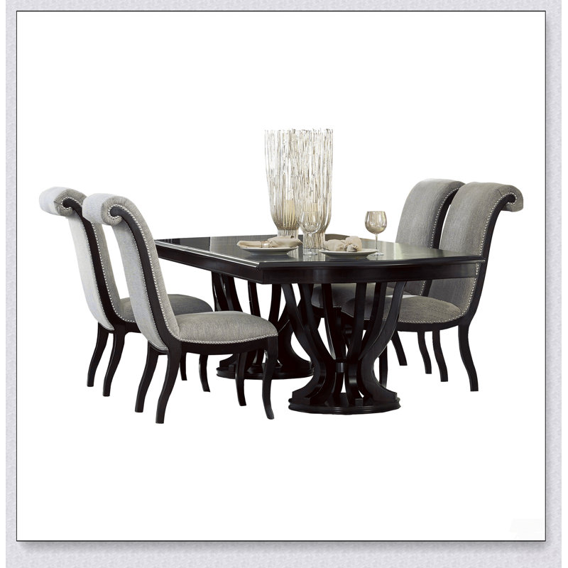 Contemporary Rectangular Double Pedestal Dining Table with Extension Leaf for Versatile Modern Home Dining Spaces