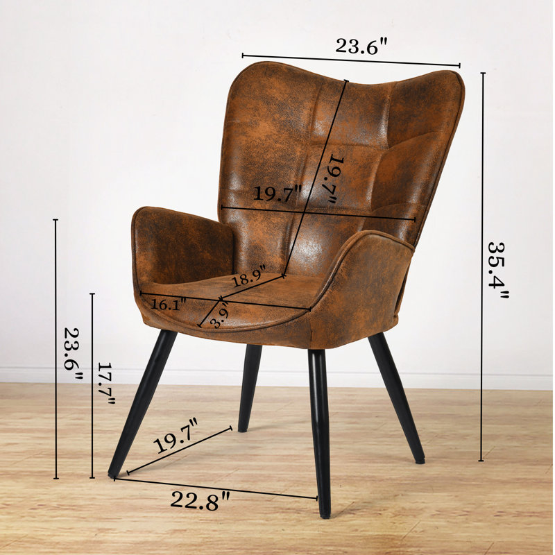 Vintage Brown Accent Chairs with Biscuit-Tufted Backrest and Sturdy Black Metal Legs