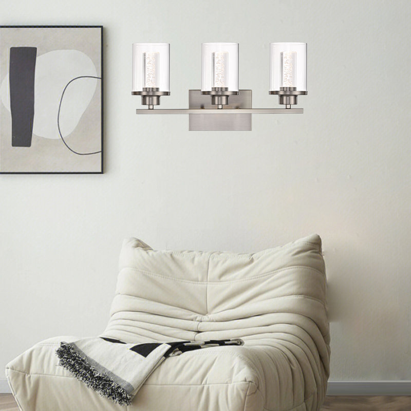 Brushed Nickel 3-Light Vanity Fixtures, Crystal Bubble Glass LED Sconces-Dimmable 5-Color (Soft White/Warm White/Natural/Day Light/Cool White) For Bathroom, Hallway, Living Room